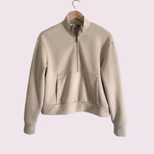 TAHARI cream pullover quarter zipped suede textured sweater​​​​​​​​​​​
